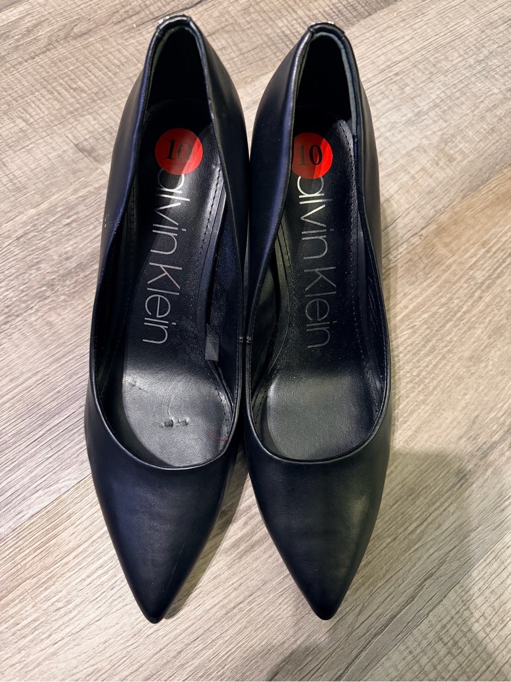 Calvin Klein Black Pointed Leather Pumps